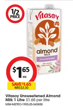 Coles Vitasoy Unsweetened Almond Milk offer