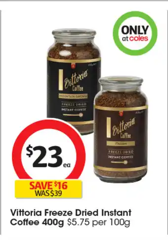 Coles Vittoria Freeze Dried Instant Coffee offer