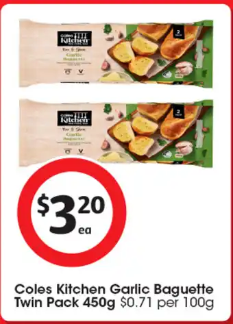 Coles Coles Kitchen Garlic Baguette Twin Pack offer