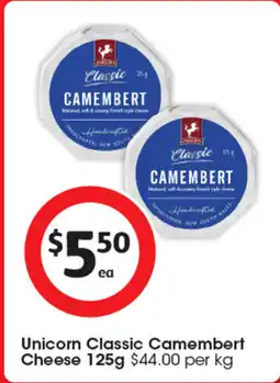 Coles Unicorn Classic Camembert Cheese offer