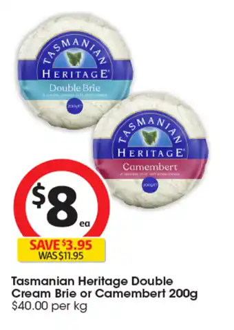 Coles Tasmanian Heritage Double Cream Brie or Camembert offer