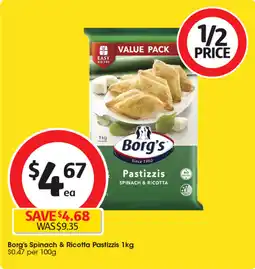 Coles Borg's Spinach & Ricotta Pastizzis offer