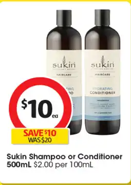 Coles Sukin Shampoo or Conditioner offer