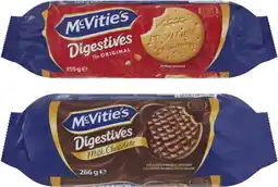 Coles McVitie's Plain or Chocolate Digestive Biscuits 266g-355g offer