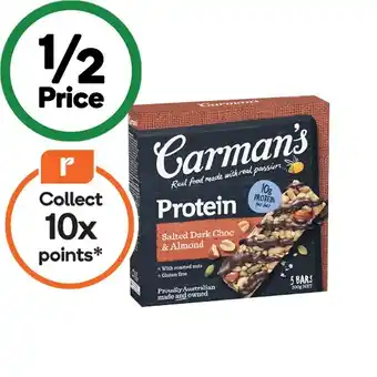 Woolworths Carman’s Protein Bars 150-200g Pk 5 offer