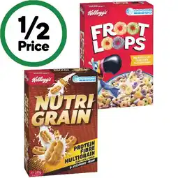 Woolworths Kellogg’s Nutri-Grain 290g or Froot Loops 285g offer