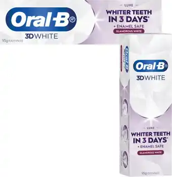 Coles Oral B 3D White Luxe Glamorous White Toothpaste 95g offer