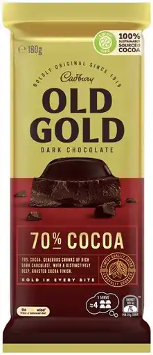 Coles Cadbury Old Gold Block Chocolate 170g-180g offer