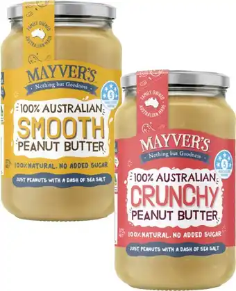 Coles Mayver's Smooth or Crunchy Peanut Butter 375g offer