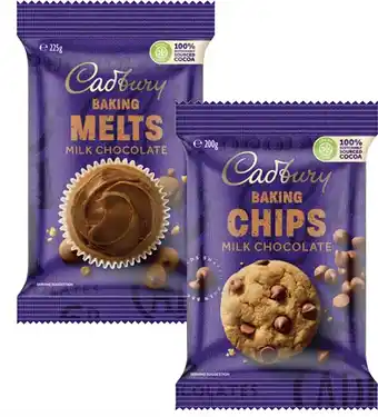 Coles Cadbury Baking Chocolate Blocks, Chips or Melts 180g-225g offer