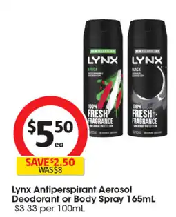 Coles Lynx Antiperspirant Aerosol Deodorant or Body Spray offer