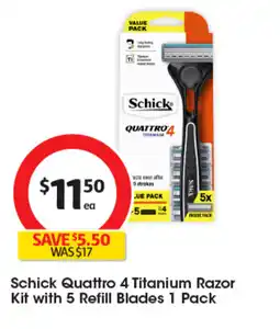 Coles Schick Quattro 4 Titanium Razor Kit with 5 Refill Blades offer