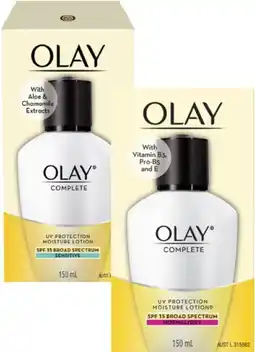 Coles Olay Complete SPF 15 Moisture Lotion or Sensitive Moisture Lotion 150mL offer