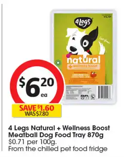 Coles 4 Legs Natural + Wellness Boost Meatball Dog Food Tray offer