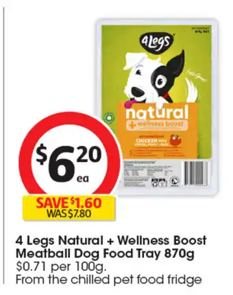 Coles 4 Legs Natural + Wellness Boost Meatball Dog Food Tray offer