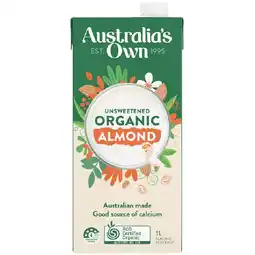 Woolworths Australia’s Own Unsweetened Organic Coconut or Almond Milk 1 Litre offer