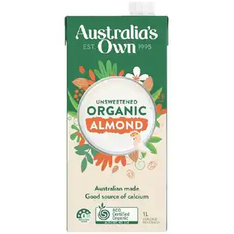 Woolworths Australia’s Own Unsweetened Organic Coconut or Almond Milk 1 Litre offer