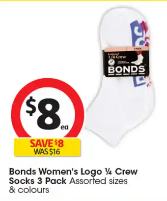 Coles Bonds Women's Logo ¼ Crew Socks offer