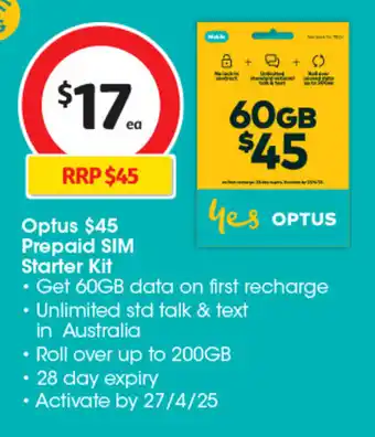 Coles Optus $45 Prepaid SIM Starter Kit offer