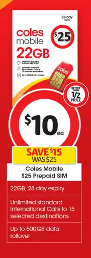 Coles Coles Mobile $25 Prepaid SIM offer