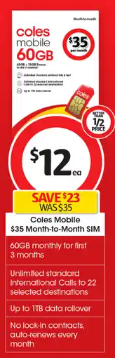 Coles Coles Mobile $35 Month-to-Month SIM offer