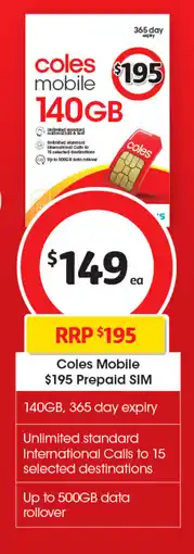 Coles Coles Mobile $195 Prepaid SIM offer