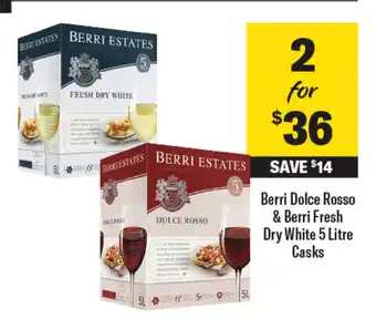 Coles Berri Dolce Rosso & Berri Fresh Dry White Casks offer