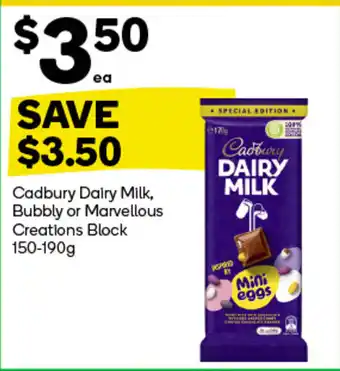 Woolworths Cadbury Dairy Milk, Bubbly or Marvellous Creations Block offer