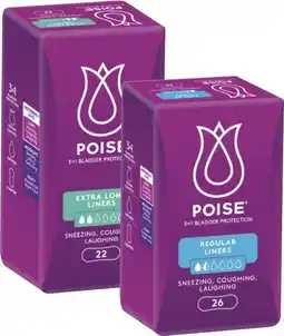 Coles Poise Liners for Bladder Leaks Regular 26 Pack or Extra Long 22 Pack offer