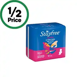 Woolworths Stayfree Ultrathin or All Nights Pads Pk 10-16 offer