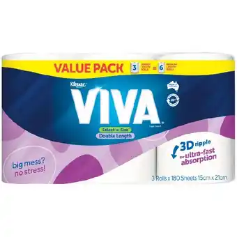 Woolworths Viva Select A Size Double Length Paper Towel Pk 3 offer