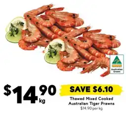 Drakes Thawed Mixed Cooked Australian Tiger Prawns offer