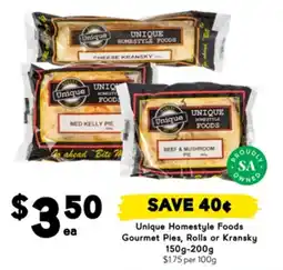 Drakes Unique Homestyle Foods. Gourmet Pies, Rolls or Kransky offer