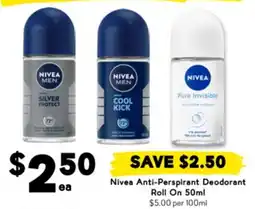 Drakes Nivea Anti-Perspirant Deodorant Roll On offer