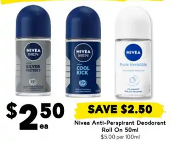 Drakes Nivea Anti-Perspirant Deodorant Roll On offer