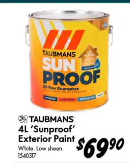 Bunnings 4L 'Sunproof' Exterior Paint White. offer