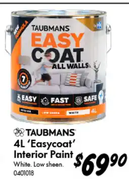 Bunnings 4L 'Easycoat' Interior Paint White. offer