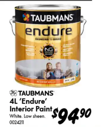 Bunnings 4L 'Endure' Interior Paint White. offer