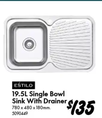 Bunnings Single Bowl Sink With Drainer offer