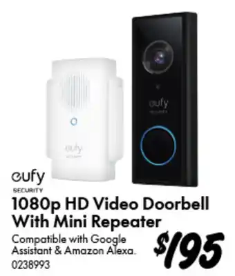 Bunnings 1080p HD Video Doorbell With Mini Repeater offer