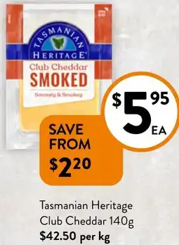 Foodworks Tasmanian Heritage Club Cheddar 140g offer