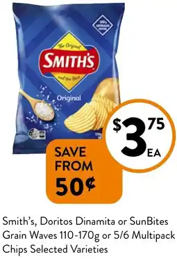 Foodworks Smith's, Doritos Dinamita or SunBites Grain Waves Multipack Chips offer