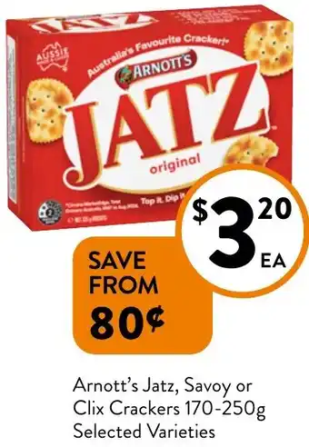 Foodworks Arnott's Jatz, Savoy or Clix Crackers offer