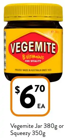 Foodworks Vegemite Jar or Squeezy offer