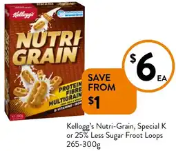 Foodworks Kellogg's Nutri-Grain, Special K or 25% Less Sugar Froot Loops offer