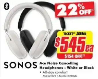 The Good Guys Ace Noise Cancelling Headphones - White or Black offer