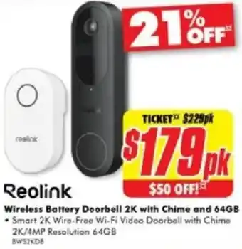 The Good Guys Wireless Battery Doorbell 2K with Chime and 64GB offer