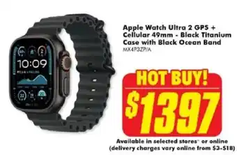 The Good Guys Apple Watch Ultra 2 GPS + Cellular 49mm - Black Titanium Case with Black Ocean Band offer