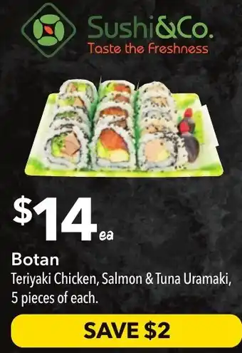 Ritchies Teriyaki Chicken, Salmon & Tuna Uramaki offer