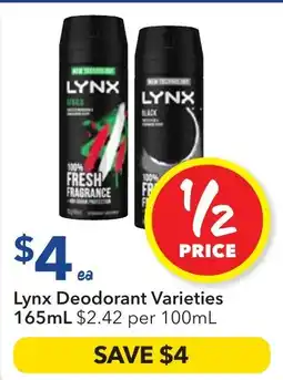 Ritchies Lynx Deodorant Varieties offer